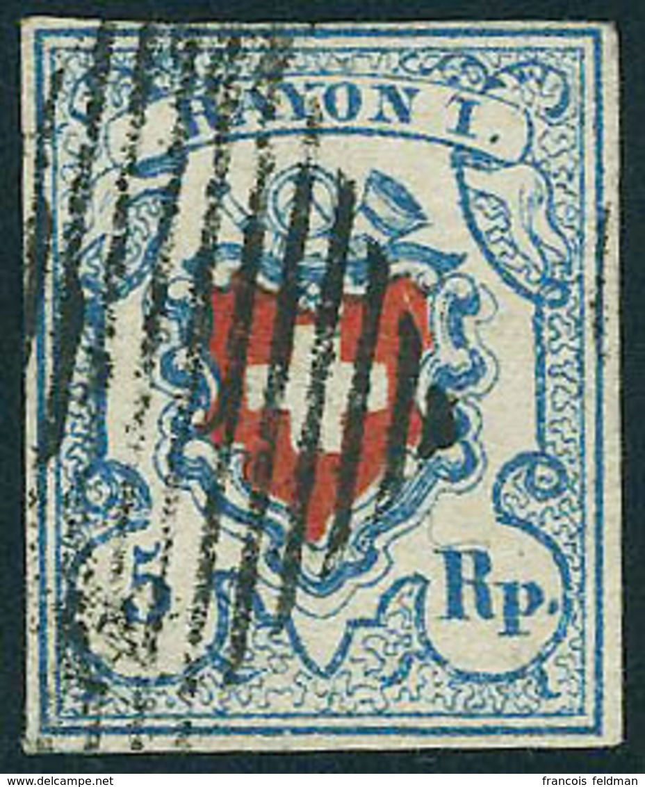 Oblitéré N° 20, 5rp Bleu Et Rouge T.B. Signé Calves - Other & Unclassified