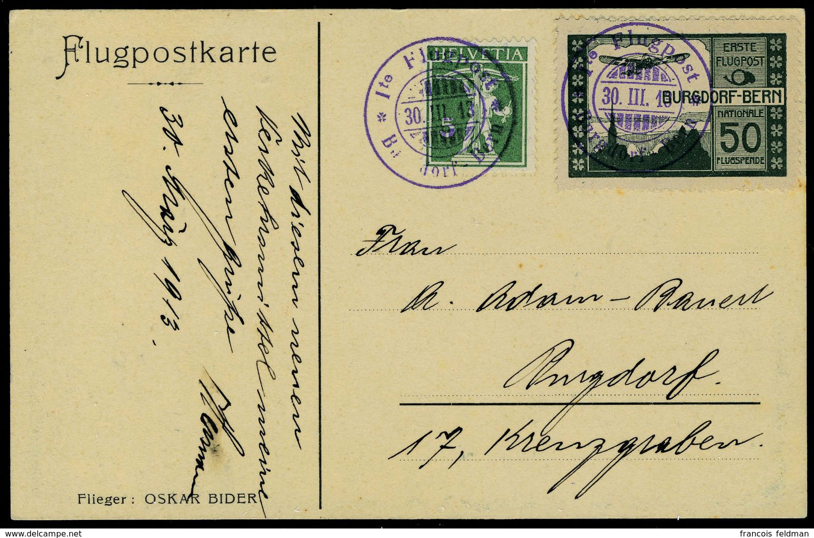 Lettre Vignette Burgdorf,  TB, Cat. Suisse IVa : 1200 CHF - Andere & Zonder Classificatie