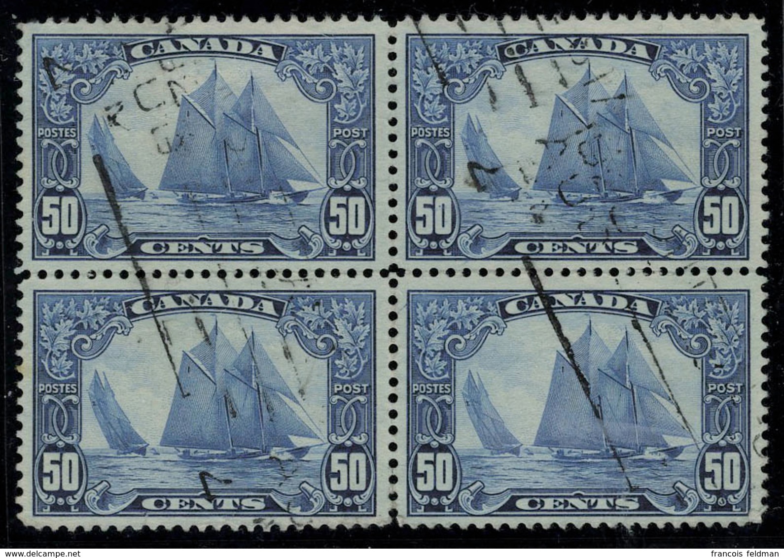 Oblitéré N° 138, 50c Bateaux Bluenose, Bloc De 4 Bien Centré, T.B. - Andere & Zonder Classificatie