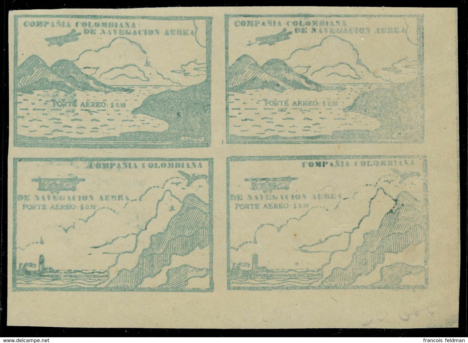 Neuf Sans Gomme N° 10 + 12, Els 2 Valeurs Se Tenant En Blocs De 4, T.B. - Sonstige & Ohne Zuordnung