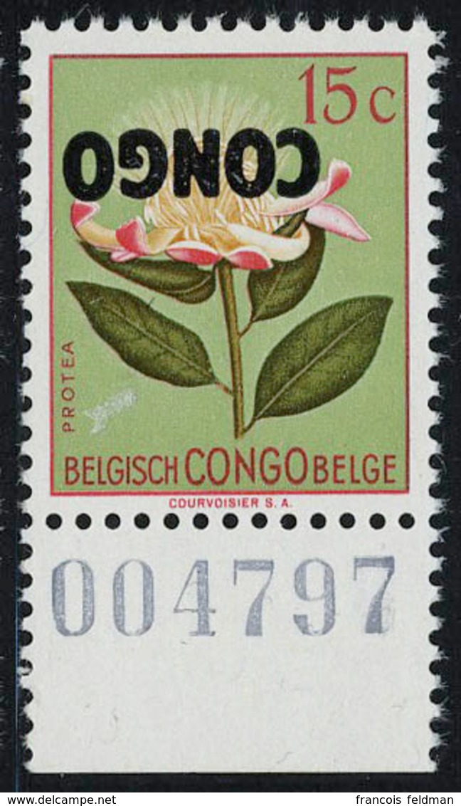 Neuf Sans Charnière N° 383, 15c Fleur, Sans La Surcharge 10c, Surcharge Congo Renversée, Non émis, Bdf, T.B. - Other & Unclassified