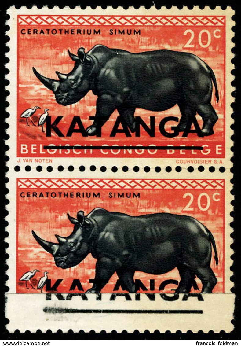 Neuf Sans Charnière N° 7, 20c Rhinocéros, Surcharge à Cheval Sur Le Bdf Tenant à Normal En Paire Verticale, T.B. - Otros & Sin Clasificación