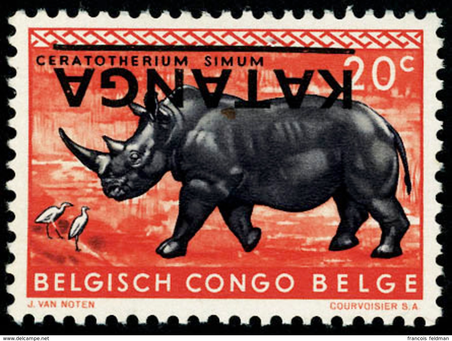 Neuf Sans Charnière N° 7, 20c Rhinocéros, Surcharge Renversée, T.B. - Other & Unclassified