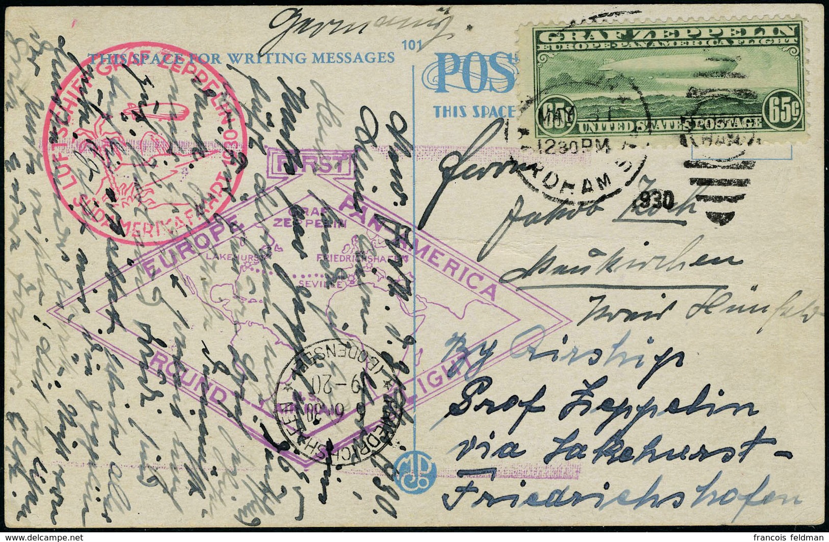 Lettre N° 13/15, Série Zeppelin Sur 1 Carte + 2 Lettres 1er SAF 1930 + Cachet Europa Panamerica Round Flight, T.B. - Andere & Zonder Classificatie