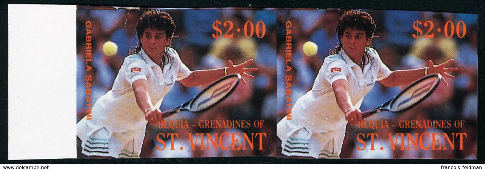 Neuf Sans Charnière Béquia Tennis, 2$ Gabriela Sabbatini, Paire Hor. ND, Bdf, T.B. Michel N° 268. - Other & Unclassified