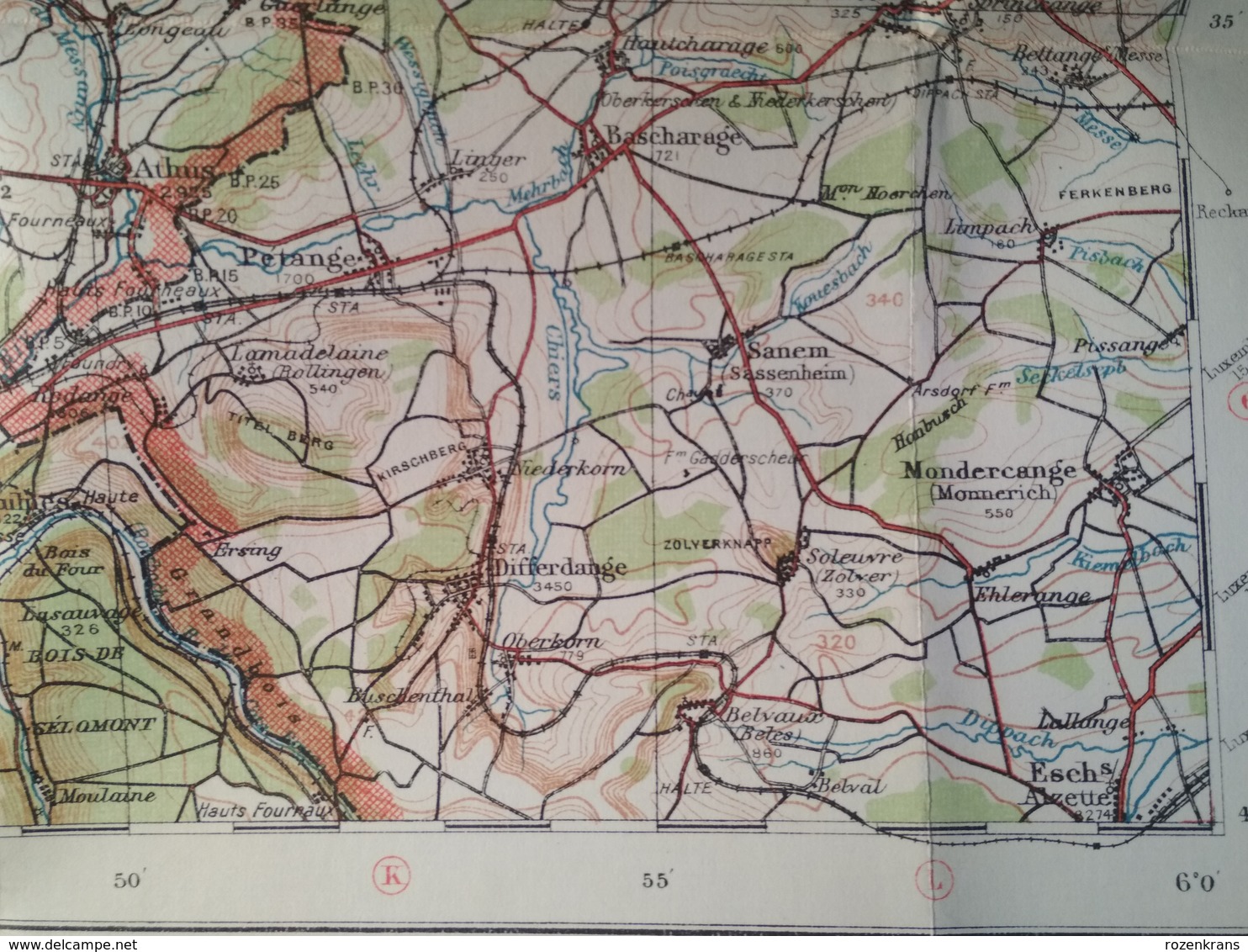 Carte Topographique Militaire UK War Office 1916 World War 1 WW1 Luxembourg Arlon Bahay Martelange Marbehan Oberkorn - Cartes Topographiques