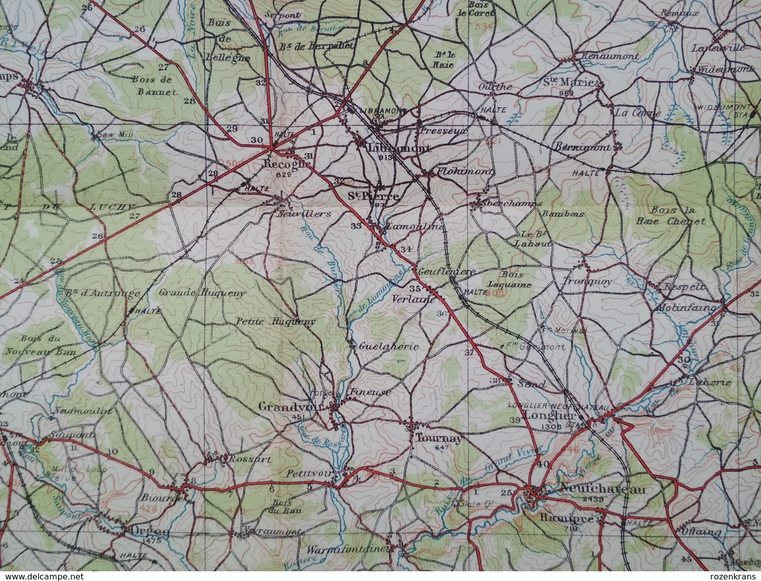 Carte Topographique Militaire UK War Office 1916 World War 1 WW1 Luxembourg Arlon Bahay Martelange Marbehan Oberkorn