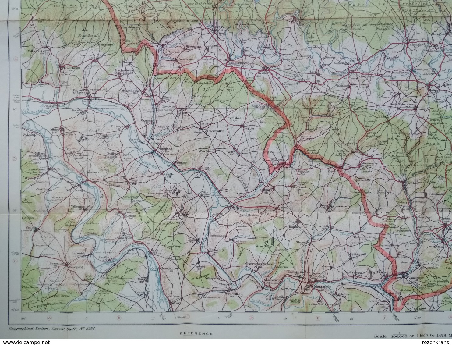 Carte Topographique Militaire UK War Office 1916 World War 1 WW1 Luxembourg Arlon Bahay Martelange Marbehan Oberkorn