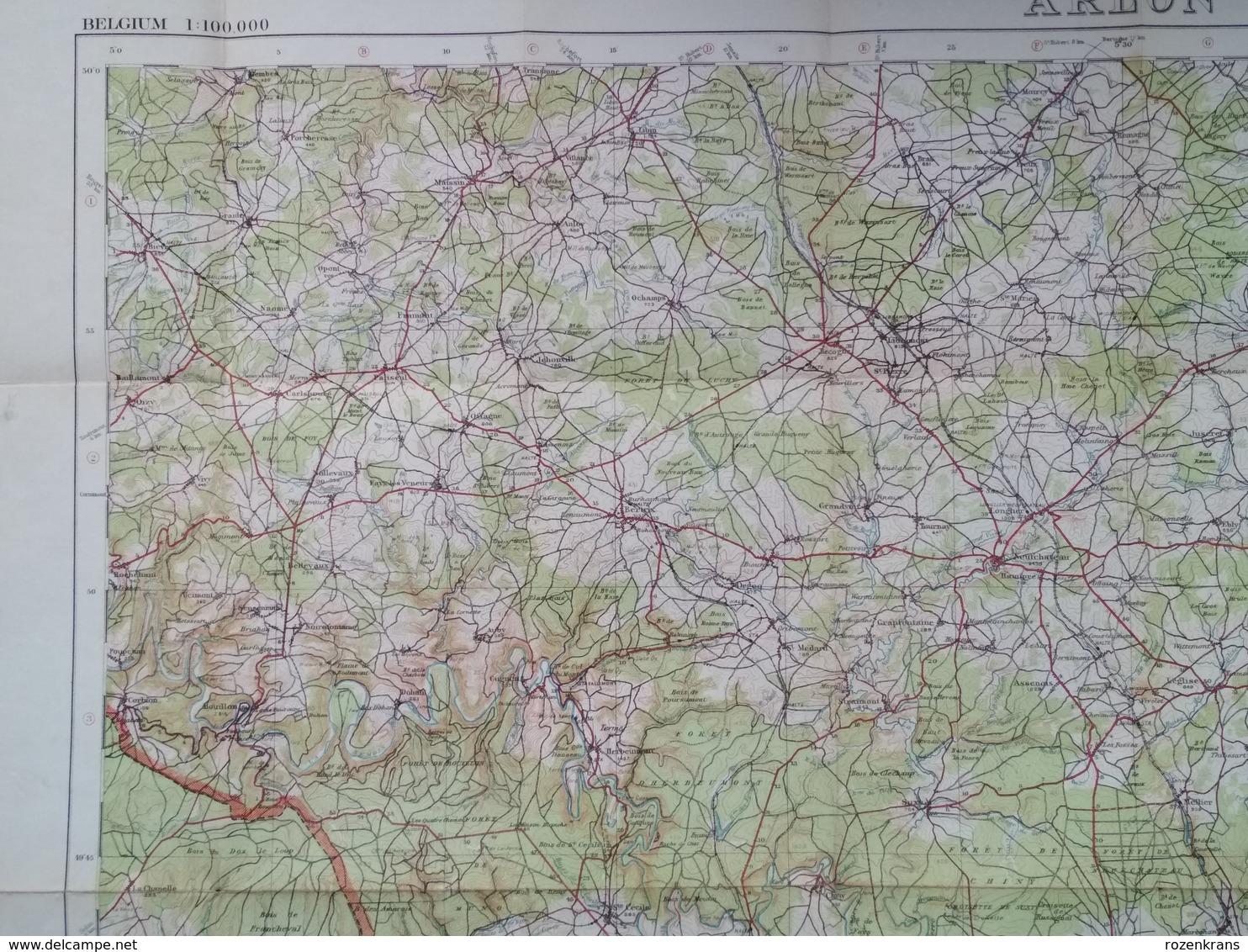 Carte Topographique Militaire UK War Office 1916 World War 1 WW1 Luxembourg Arlon Bahay Martelange Marbehan Oberkorn