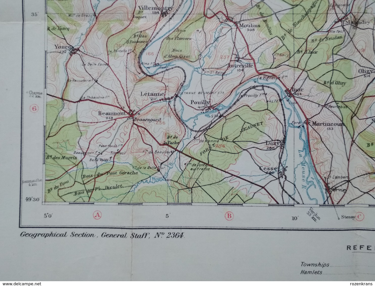 Carte Topographique Militaire UK War Office 1916 World War 1 WW1 Luxembourg Arlon Bahay Martelange Marbehan Oberkorn