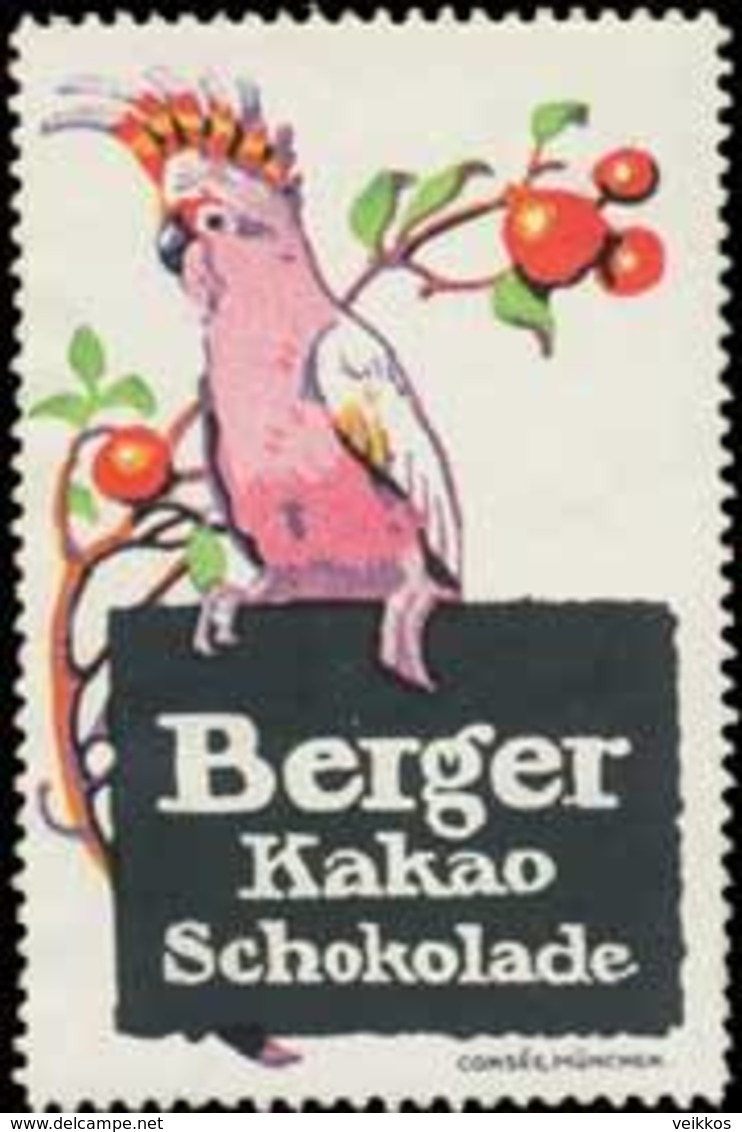 Pößneck/Thüringen: Papagei - Berger Kakao & Schokolade Reklamemarke - Vignetten (Erinnophilie)
