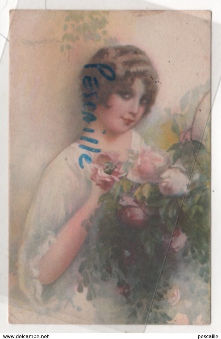 CP ILLUSTRATEUR C. MONESTIER - PORTRAIT DE FEMME AVEC FLEURS - UFF. REV. STAMPA MILANO 8-11-17 N. 2591 - 254-1 - 1918 - Monestier, C.