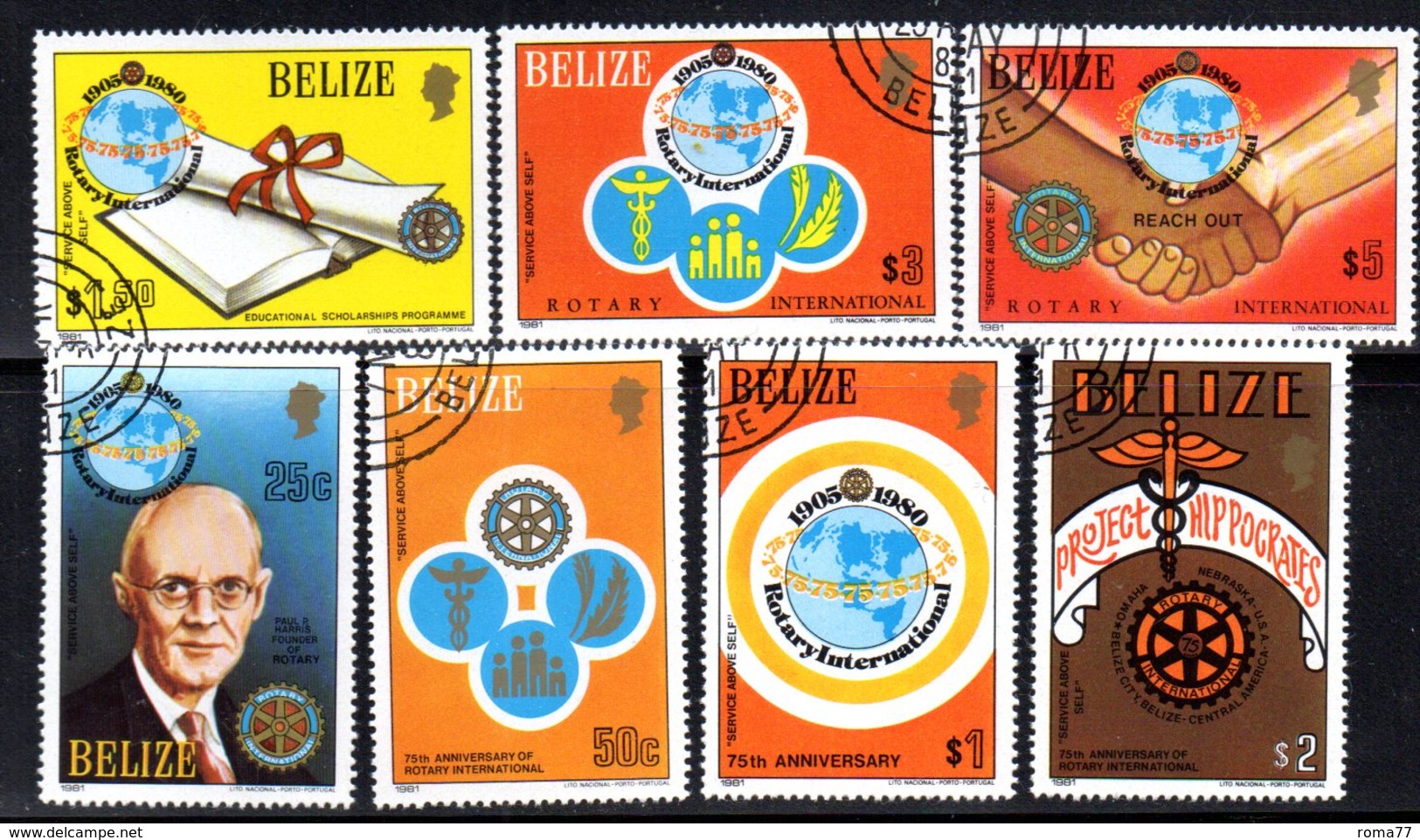 CI1178 - BELIZE 1981 , Serie Yvert N. 512/518 Usata (2380A)  Rotary - Rotary, Lions Club