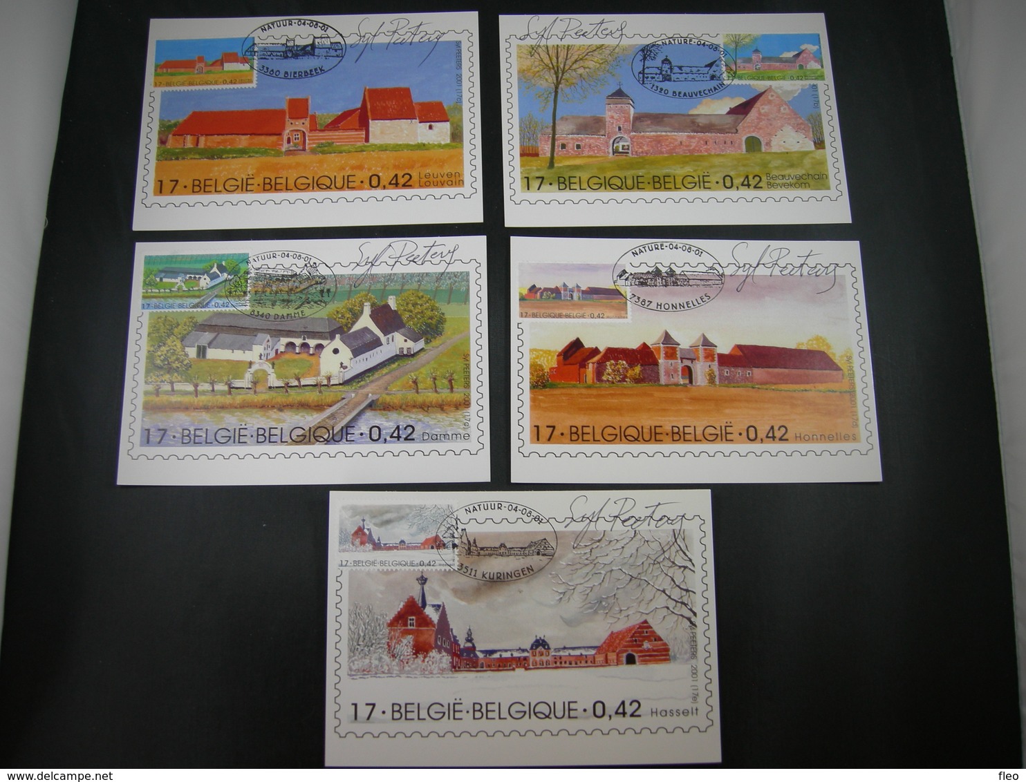 BELG.2001 3017-21 FDC's Maxicards : " Natuur - Grote Typische Boerderijen/Nature: Grandes Fermes Typiques " - 2001-2010