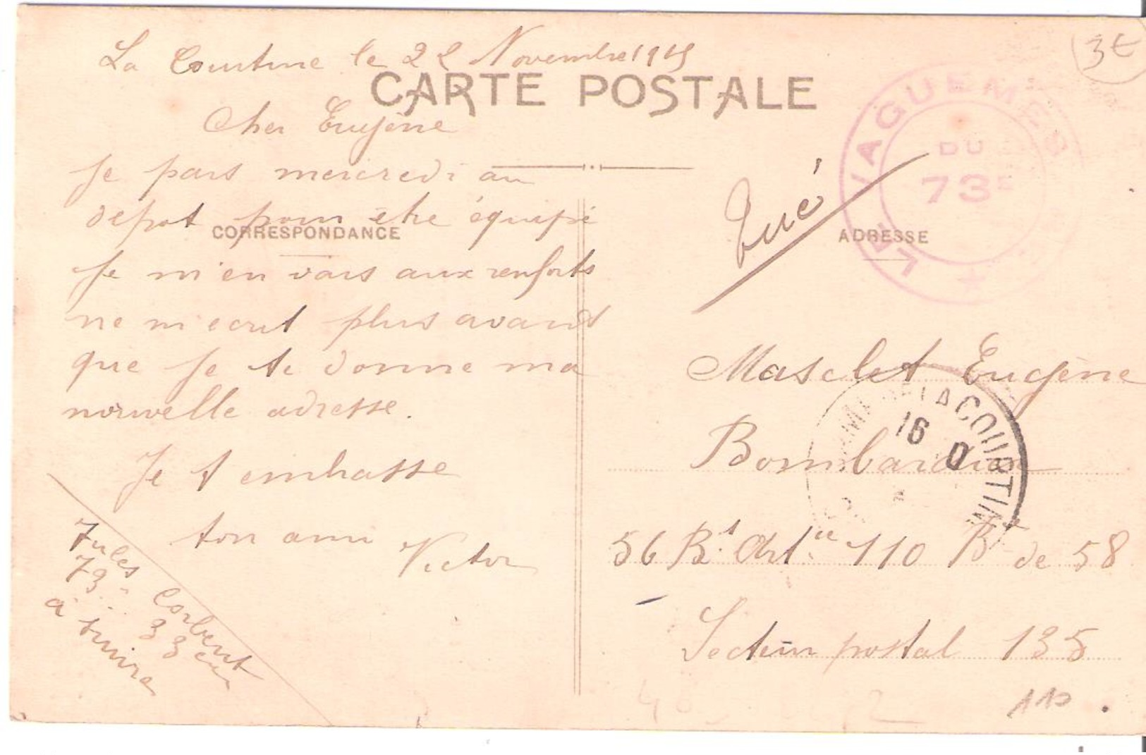 Carte Adressée à Un Soldat Avec Mention Manuscrite TUE - Guerre De 1914-18