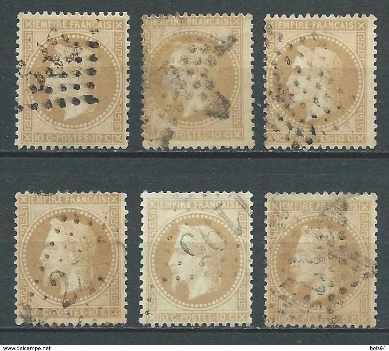 FRANCE 1868 . Lot De 6 " Napoléon III Lauré " N° 28B . Oblitérés . - 1863-1870 Napoléon III Lauré