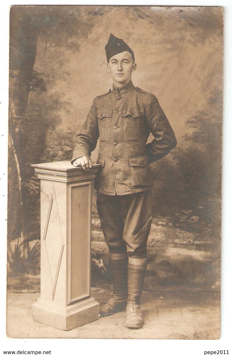 Carte Photo Militaria Originale D'un Soldat Américain Pendant La Guerre 14 -18 - Uniforme - Guerre 1914-18