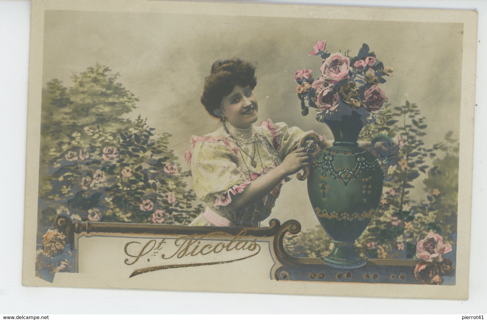 PRÉNOMS - FEMMES - FRAU - LADY - Jolie Carte Fantaisie Femme Et Fleurs "SAINT NICOLAS É - Prénoms