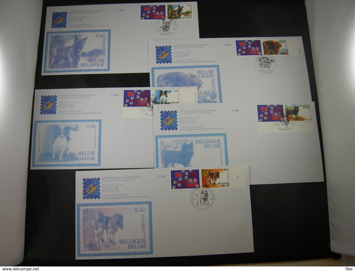 BELG.2002 3064 3065 3066 3067 3068 FDC's (Bruxs) : Chiens De Race Belges 100ste Verjaardag Van De Koninklijke Kynokogisc - 2001-2010