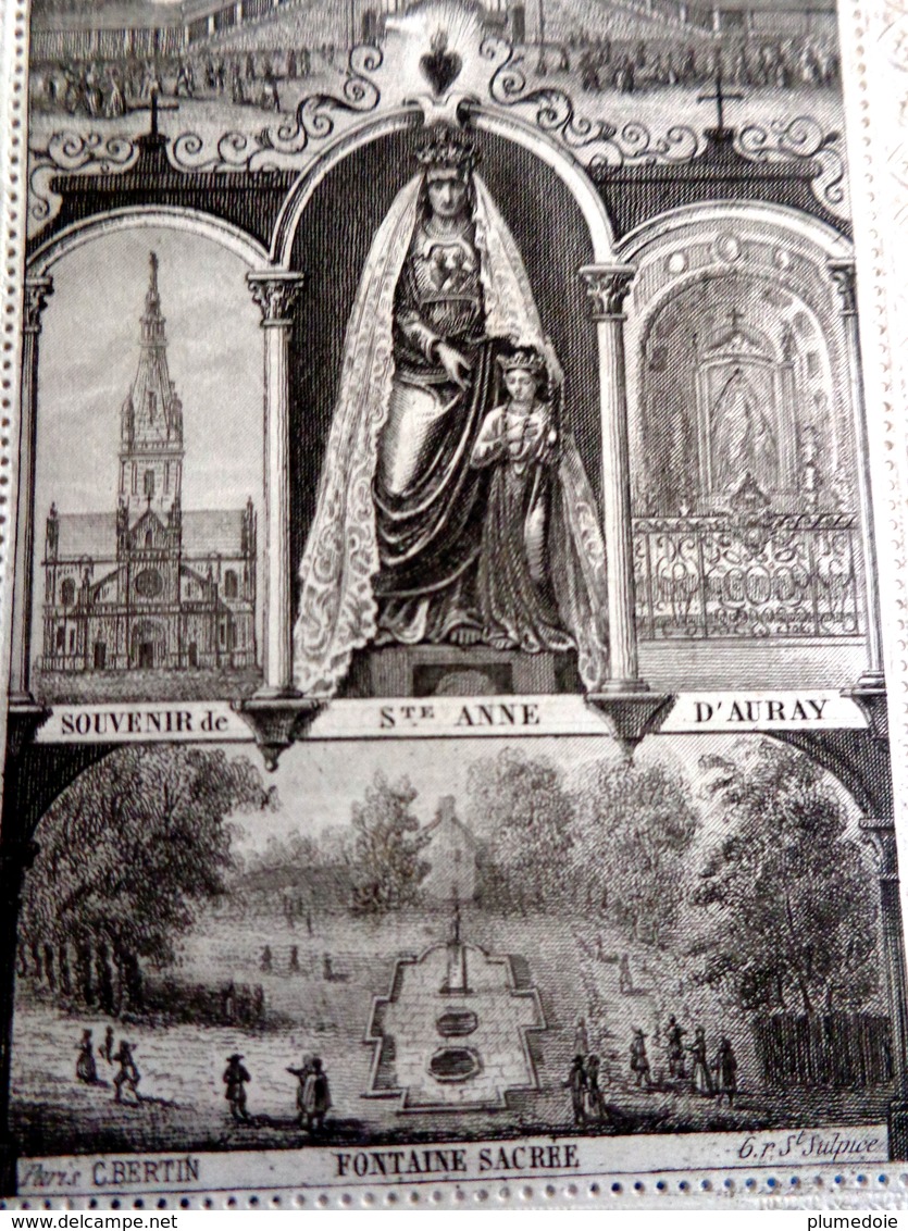 XIX ° , IMAGE PIEUSE Cadre DENTELLE ,SOUVENIR DE SAINTE ANNE D'AURAY . FONTAINE SACREE C. BERTIN, OLD HOLY CARD , Lace - Imágenes Religiosas