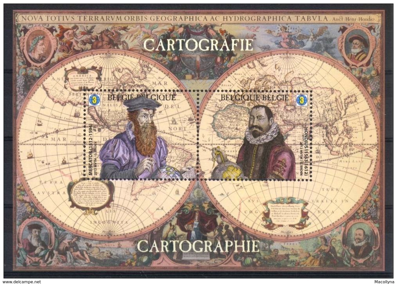 Blok 199** Cartografie 4224/25** La Carte Du Monde - De Wereld In Kaart - Mercator & Hondius MNH - Neufs