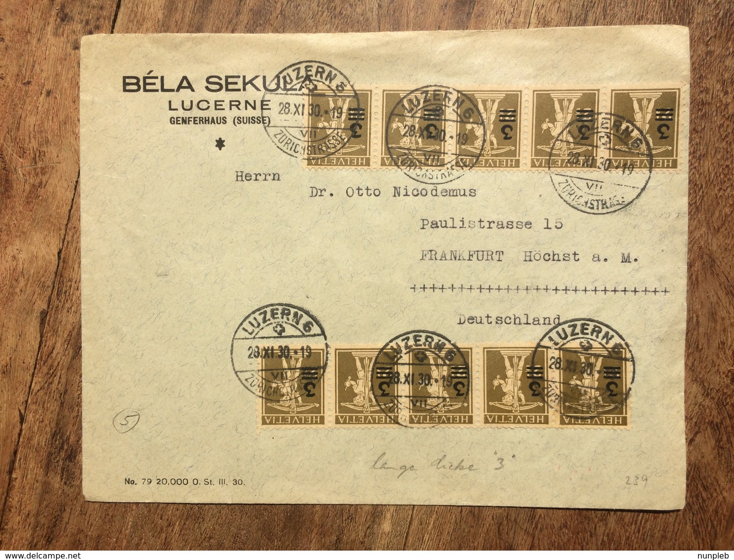 SWITZERLAND 1930 Cover Luzern To Frankfurt `Bela Sekula` - Covers & Documents