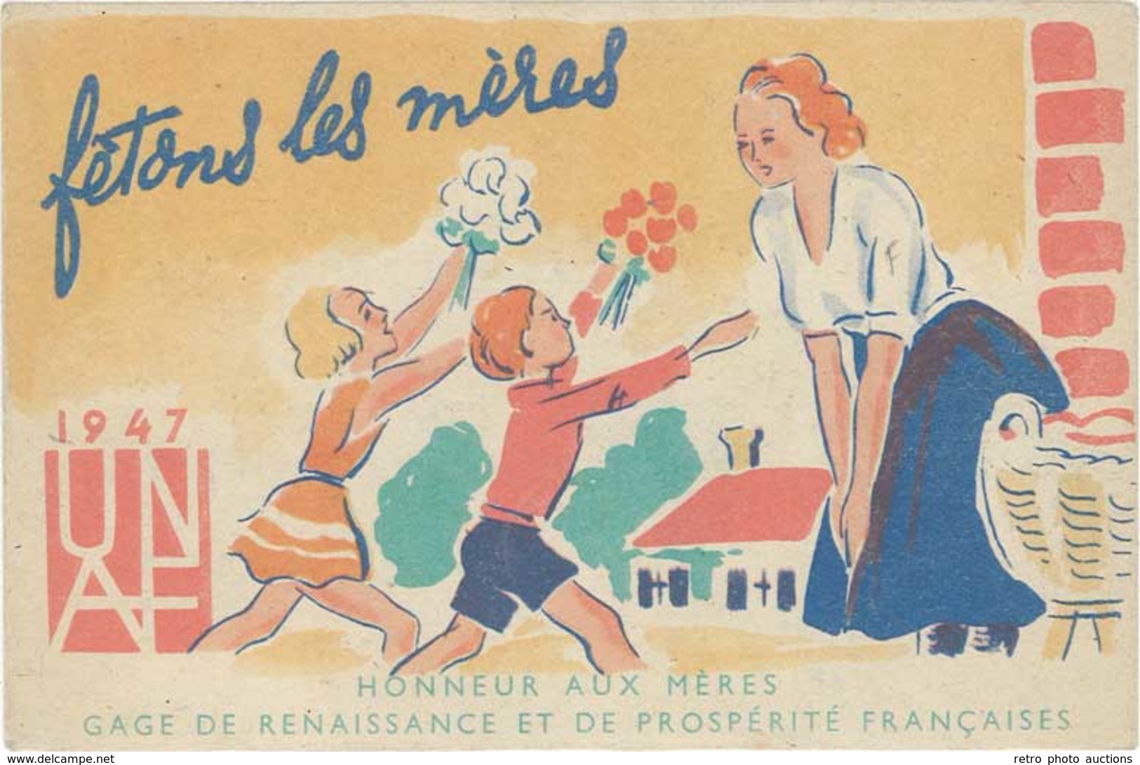 TB Fête Des Mères 1947, UNAF, Honneur Aux Mères - Werbepostkarten