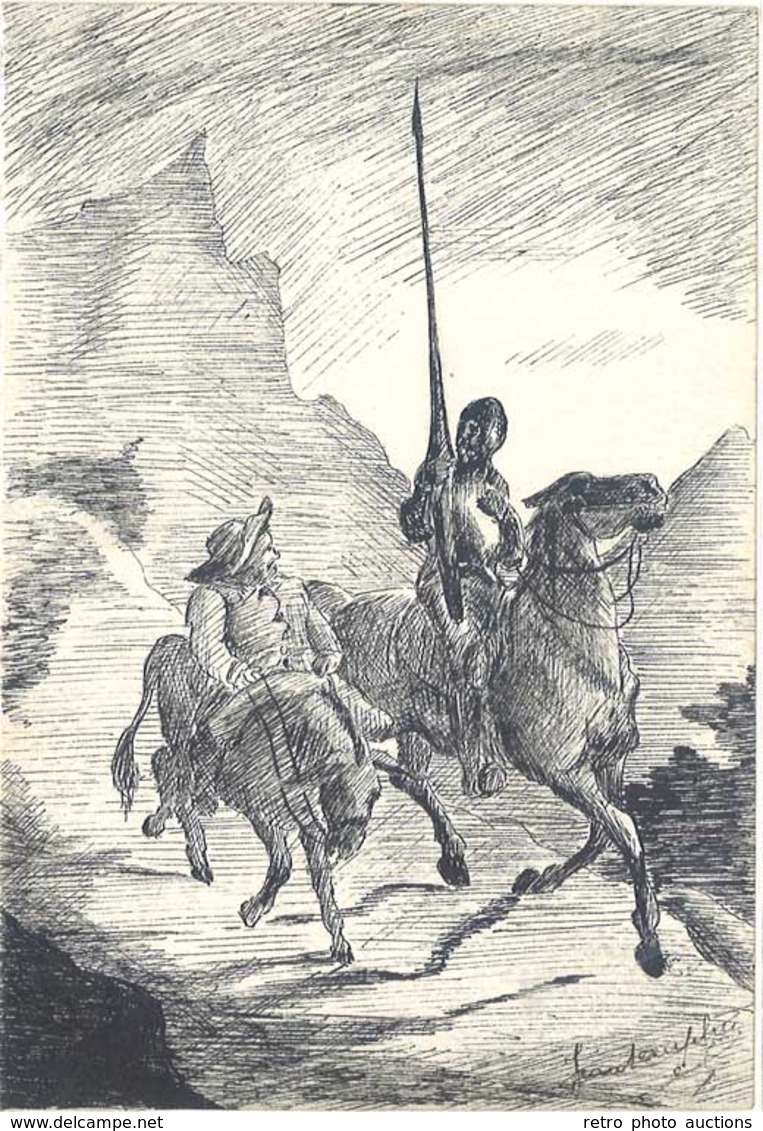 TB Dessinée Main, Signée, Don Quichotte & Sancho Panza - 1900-1949