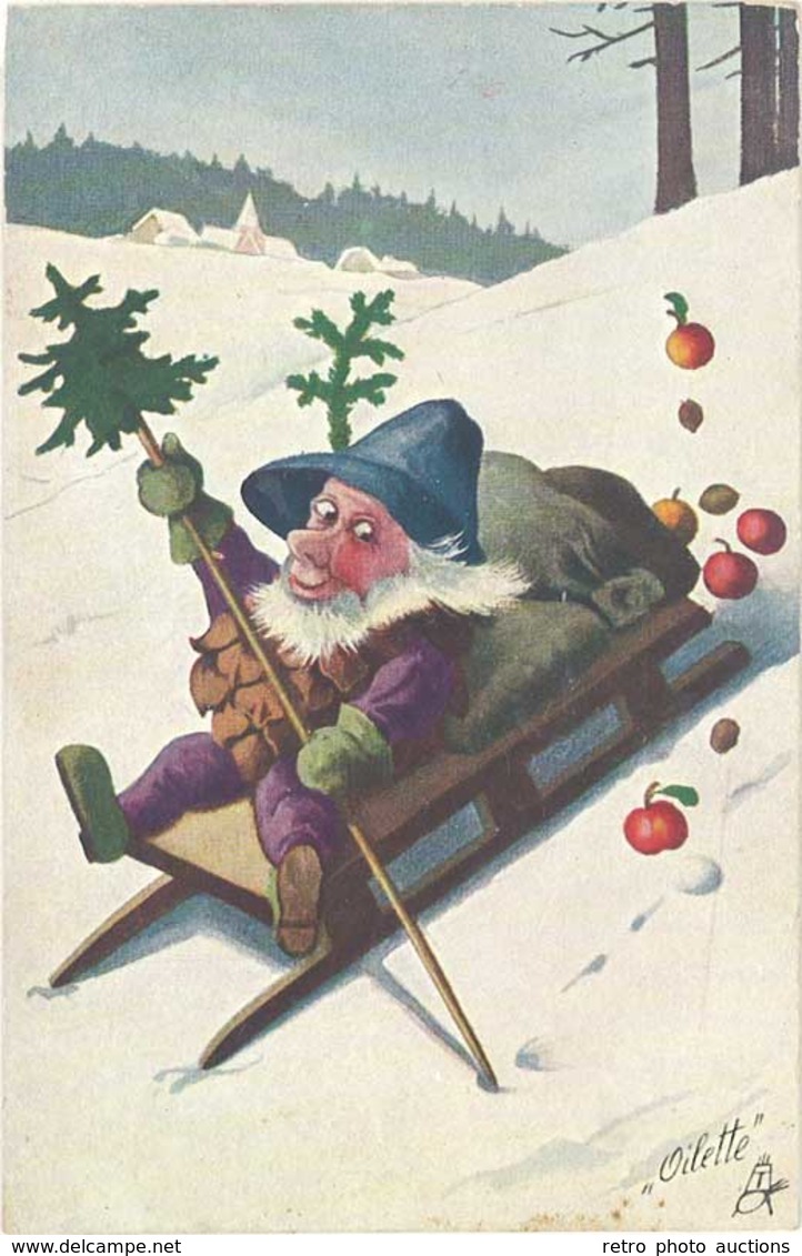 TB Lutin Sur Luge, Fruits Rouges ( Oilette, Raphaël Tuck ) - 1900-1949