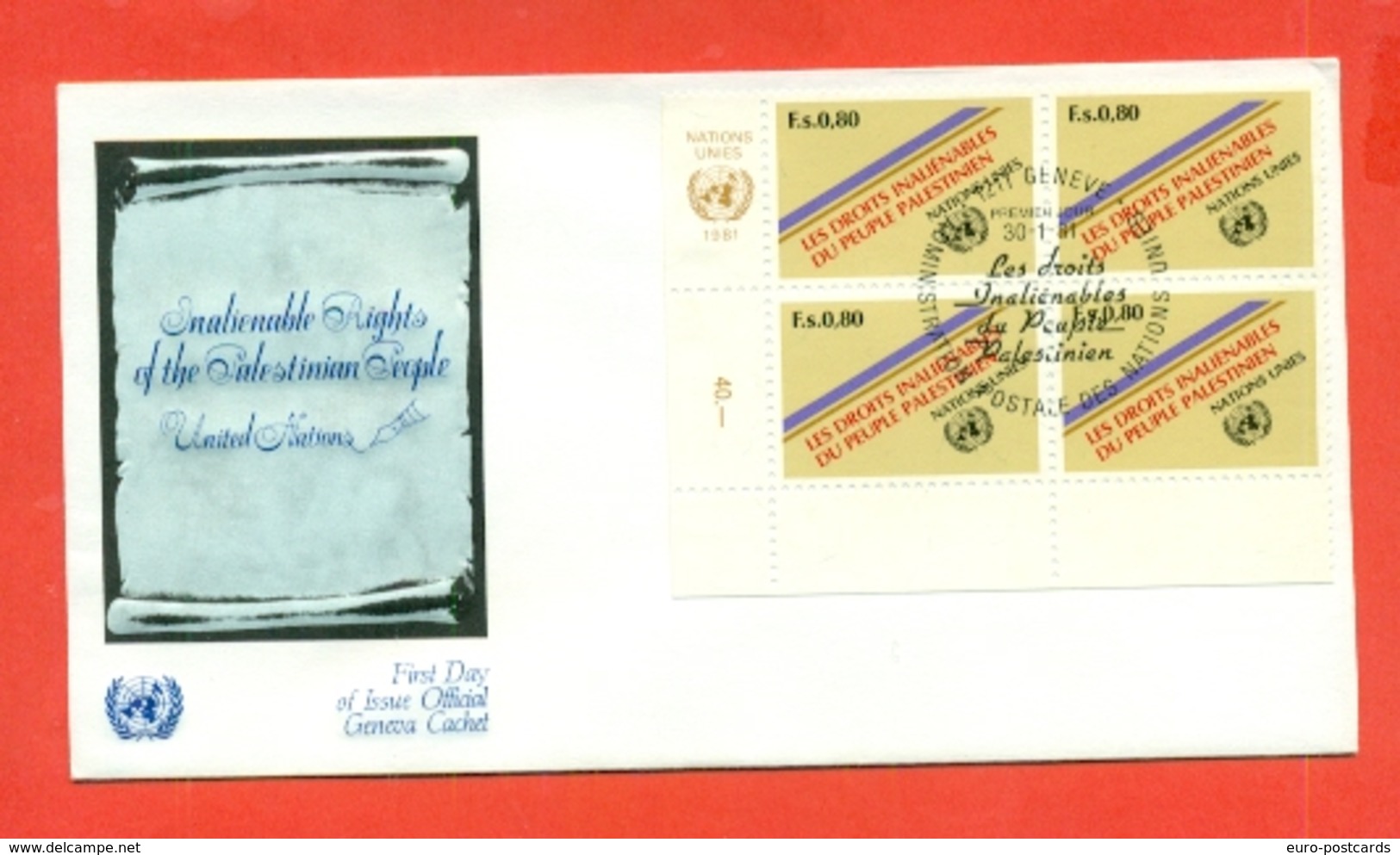 ONU  - GINEVRA -DIRITTI POPOLO PALESTINESE-  1981- FDC - FDC