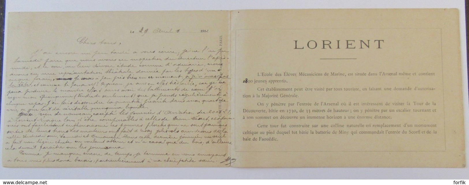 Lorient - Carte-lettre Militaire Double - Ecole Des Apprentis Mécaniciens - Multivue - Carte Animée Circulée En 1912 - Barracks