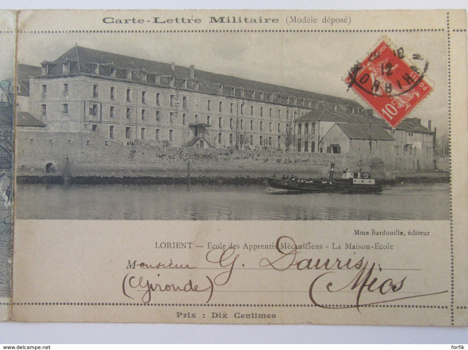 Lorient - Carte-lettre Militaire Double - Ecole Des Apprentis Mécaniciens - Multivue - Carte Animée Circulée En 1912 - Casernes