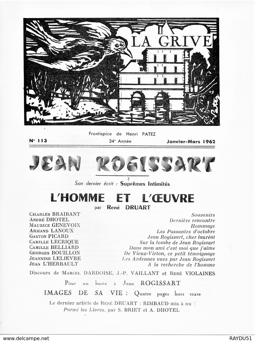 ARDENNES - JEAN ROGISSART - LA GRIVE N° 113 - Champagne - Ardenne