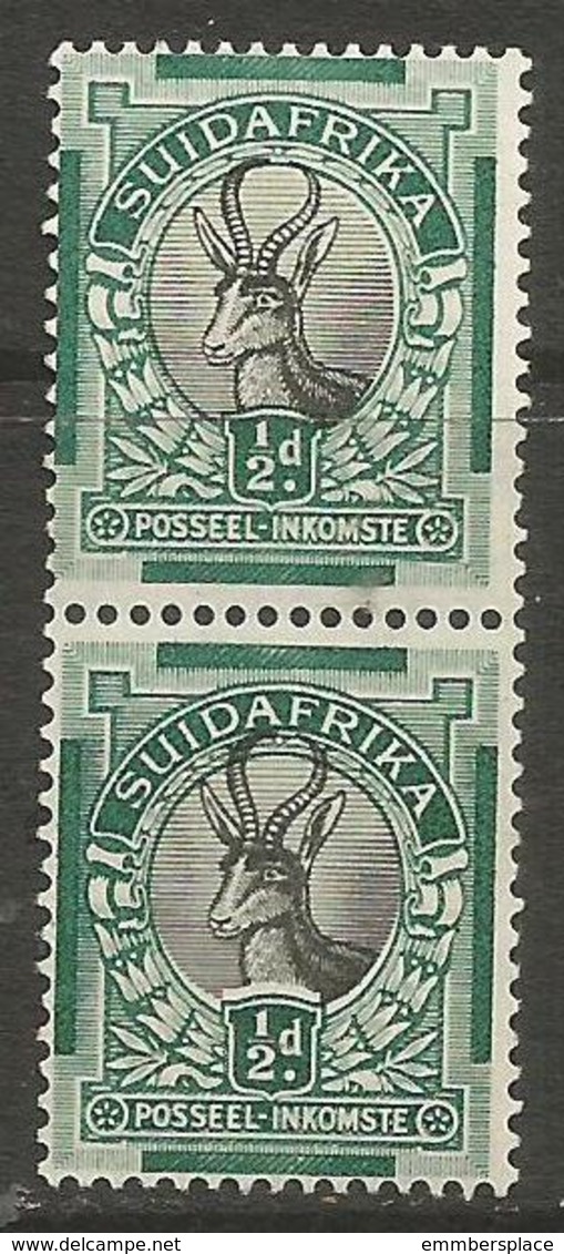 South Africa - 1930 Springbok 1/2d Bilingual Pair Perf Variety Mint Hinged    SG 42a - Unused Stamps
