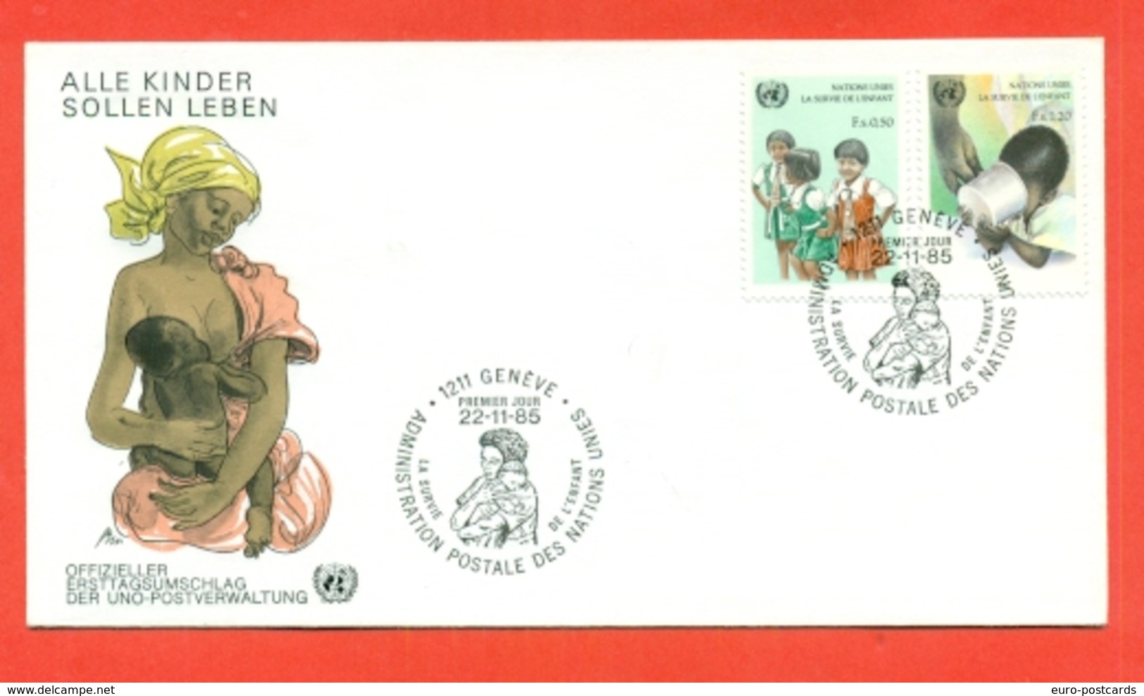 ONU  - GINEVRA -SOPRAVVIVENZA INFANTILE-  1985- FDC - FDC