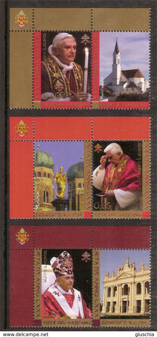 (Fb).Vaticano. 2007. Nuovo.MNH - 80º Genetliaco Di Papa Benedetto XVI - Serie Completa 3 Val+appendici (401-16) - Neufs