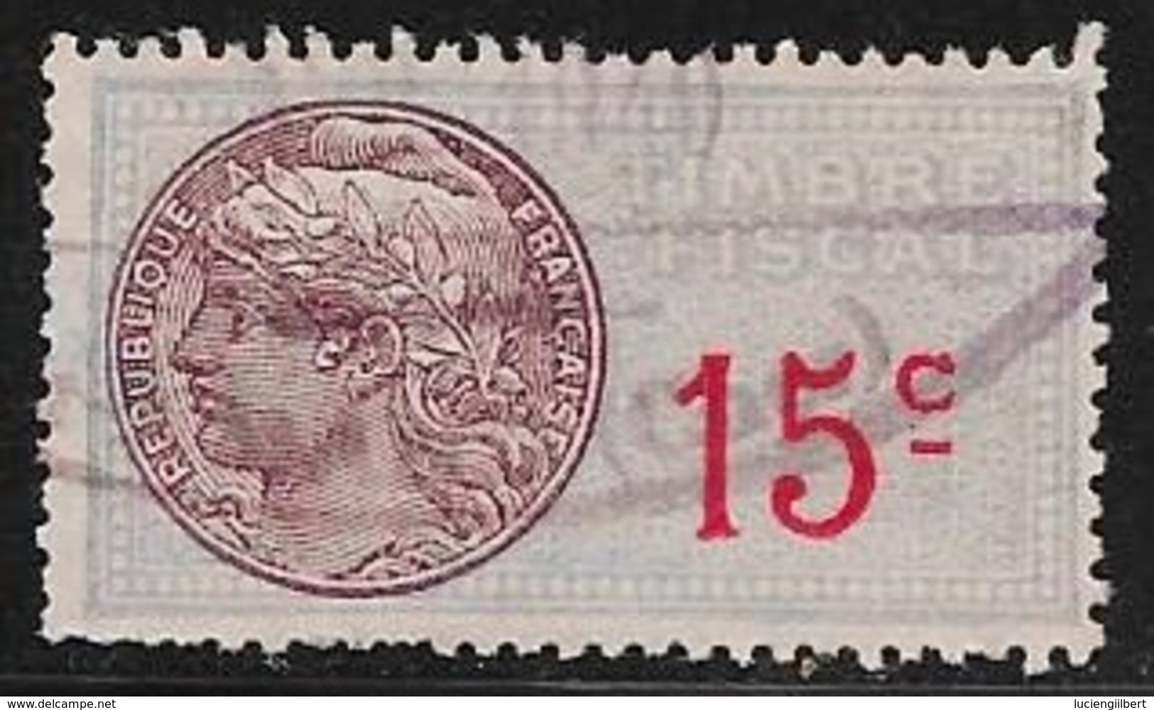 TIMBRE  FISCAL    N°59  -  15C ROUGE SUR BLEU ET MAUVE  -  MEDAILLON DAUSSY    -  OBLITERE - Stamps