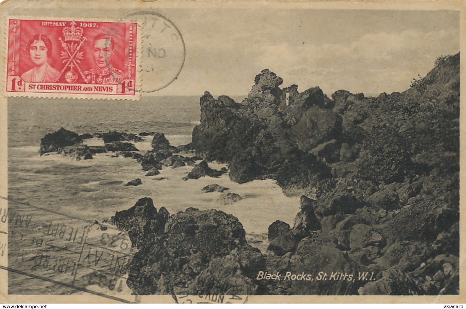 St Kitts Black Rocks  . P. Used 1938 To Cuba . Light Crease Bottom Right Corner - Saint Kitts En Nevis