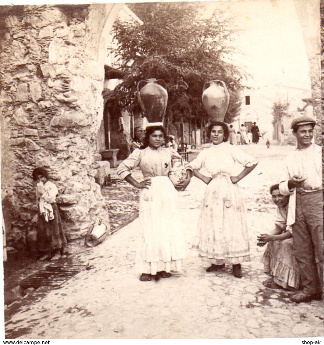 AK-1702/ Catania Wasserholende Mädchen Italien  Stereofoto V Alois Beer ~ 1900 - Stereoscopic