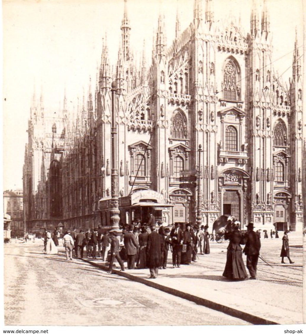 AK-1694/ Milano Il Domo Straßenbahn  Italien  Stereofoto V Alois Beer ~ 1900 - Stereoscopic
