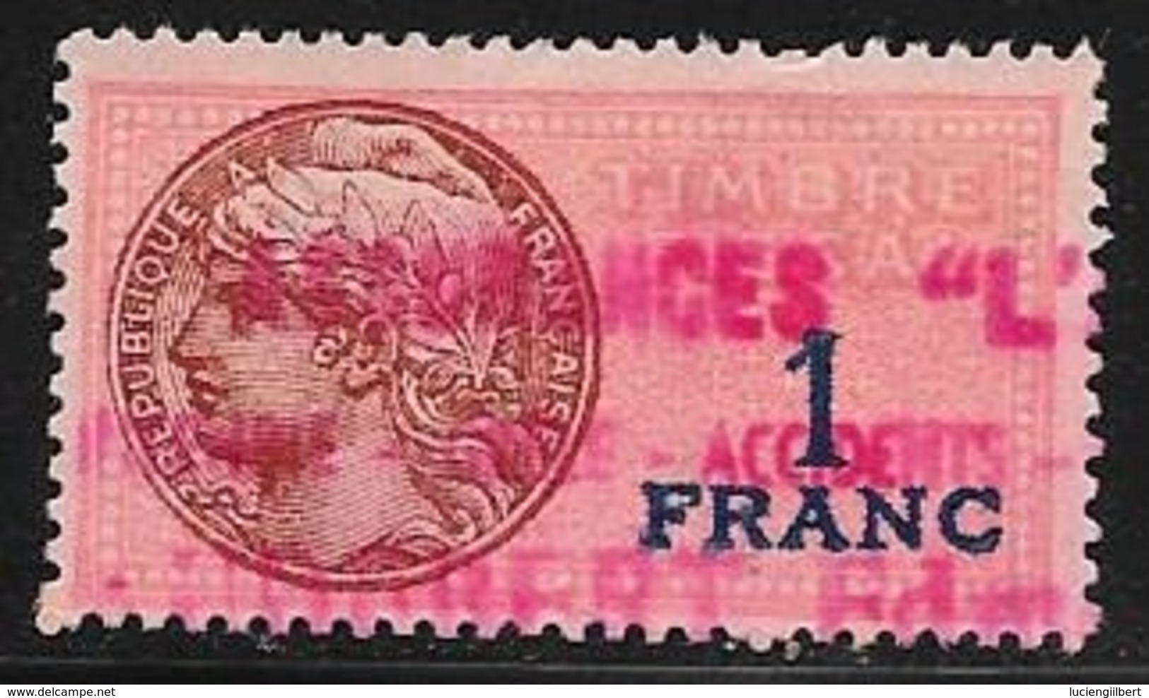 TIMBRE  FISCAL    N°118c   -  1 F BLEU  SUR ROUGE  -  MEDAILLON DAUSSY  -  -  OBLITERE - Marken