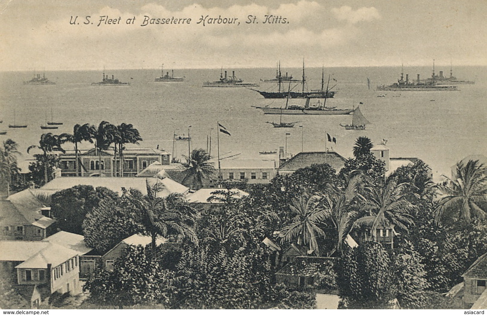 St Kitts U.S. Fleet At Basseterre Harbour . P. Used Stamped  1916  Edit Moure Losada - Saint-Christophe-et-Niévès