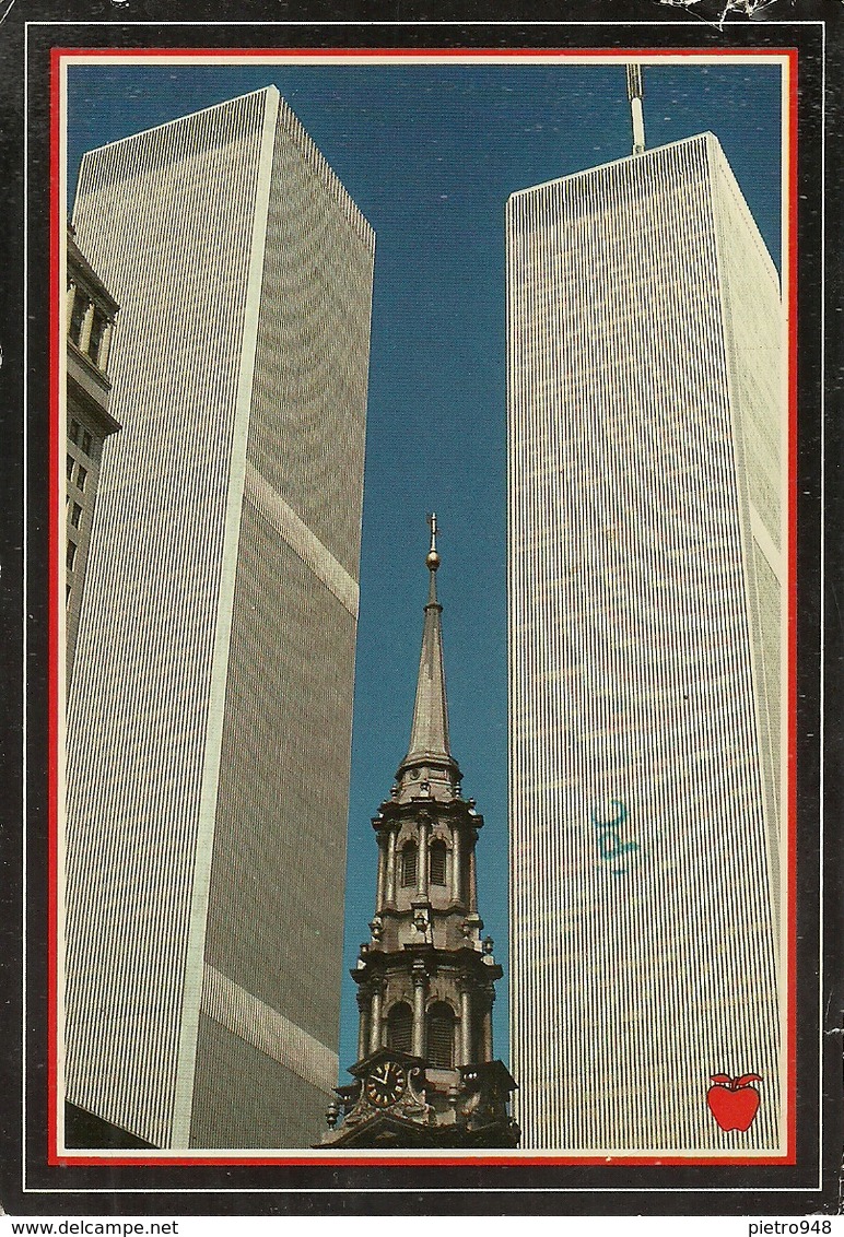 New York City (N.Y., USA) The Spire Of St. Paul's Chapel Between The Twin Towers Of The World Trade Center - World Trade Center