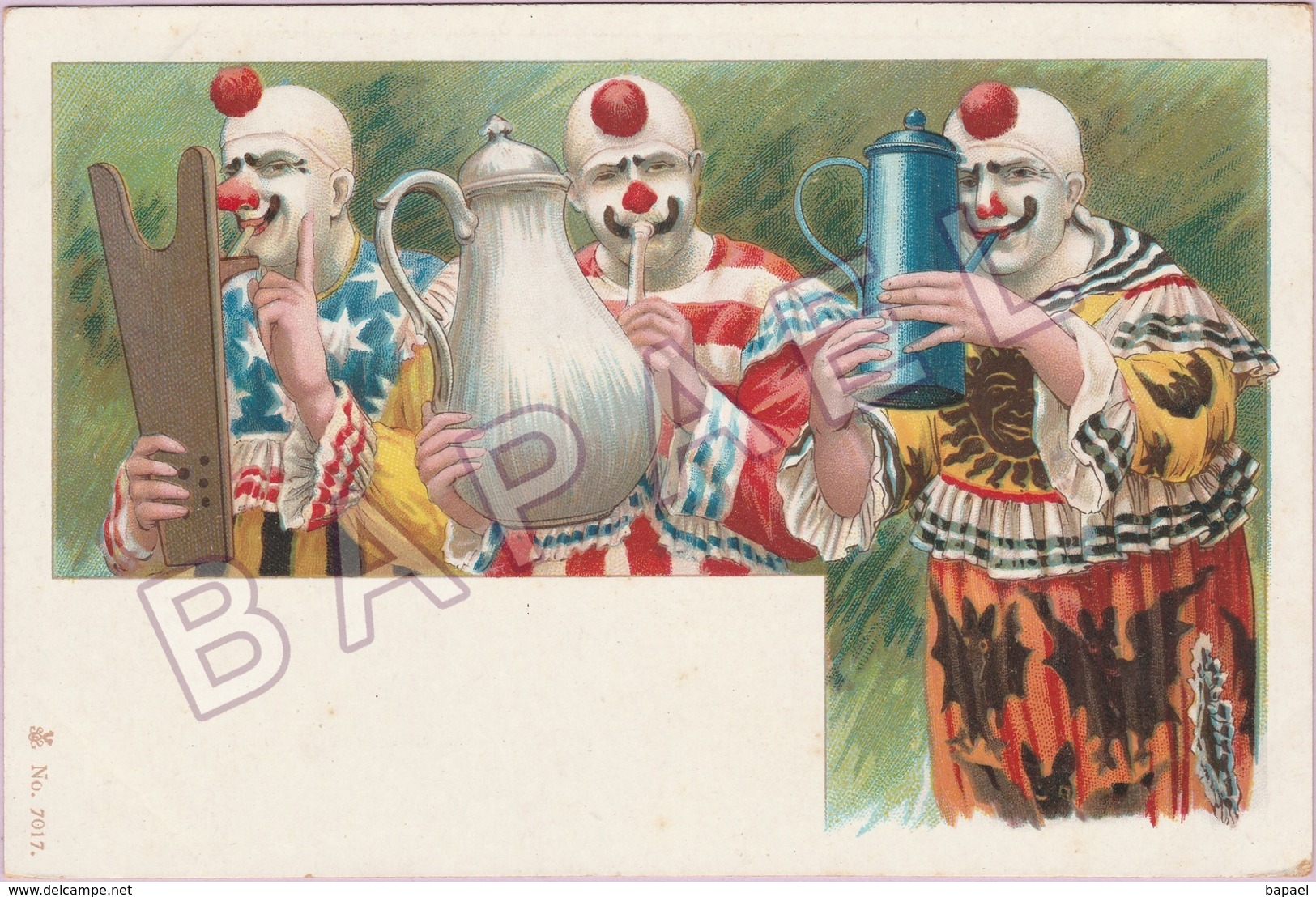 Trois Clowns Jouent Avec Des Instruments De Cuisine - Chromolithographie D'Oskar Roick (Recto-Verso) - Avant 1900