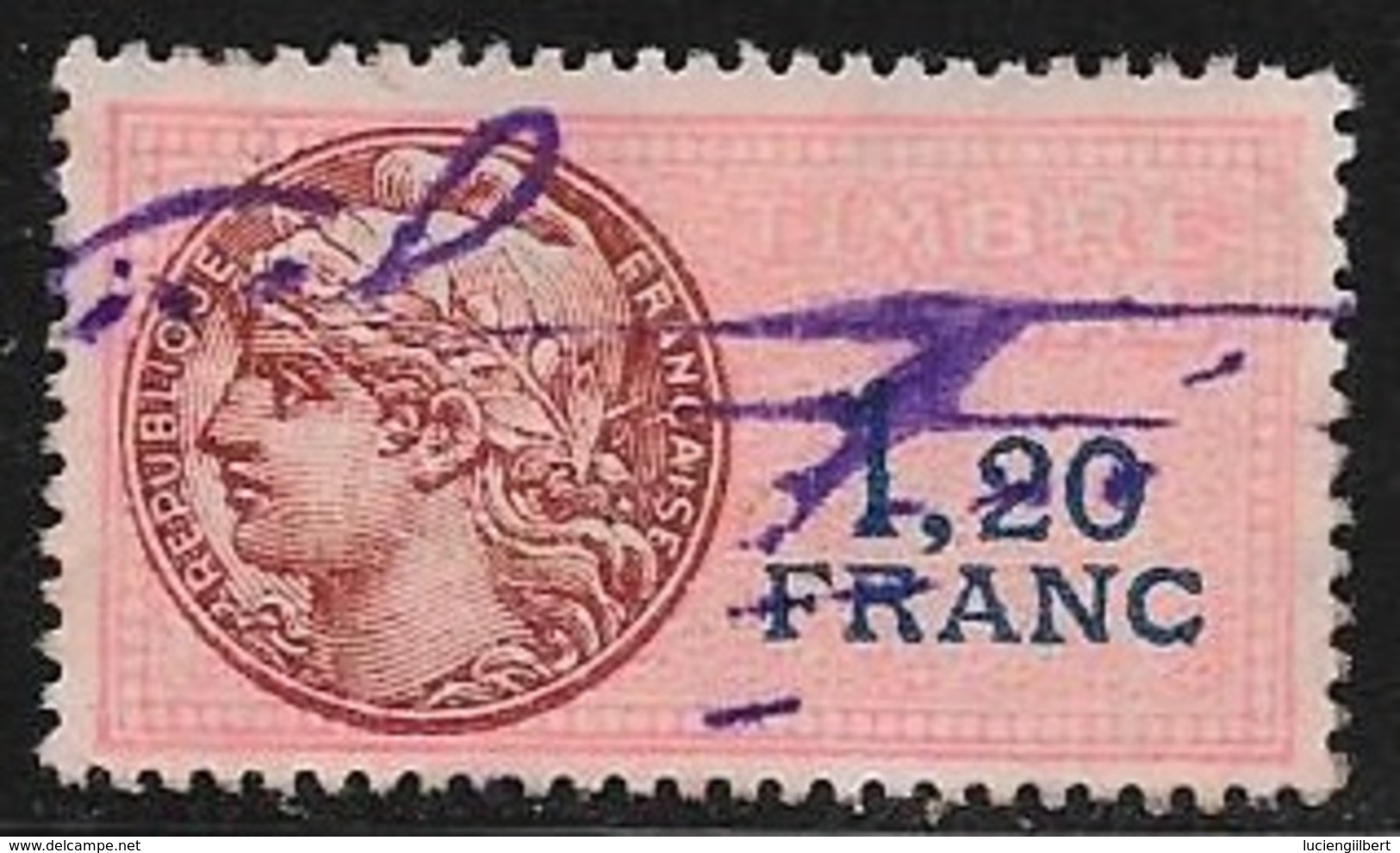 TIMBRE FISCAL N° 121  -  1 F 20   BLEU SUR ROUGE  -   MEDAILLON DAUSSY ETOILE  -   OBLITERE - Stamps