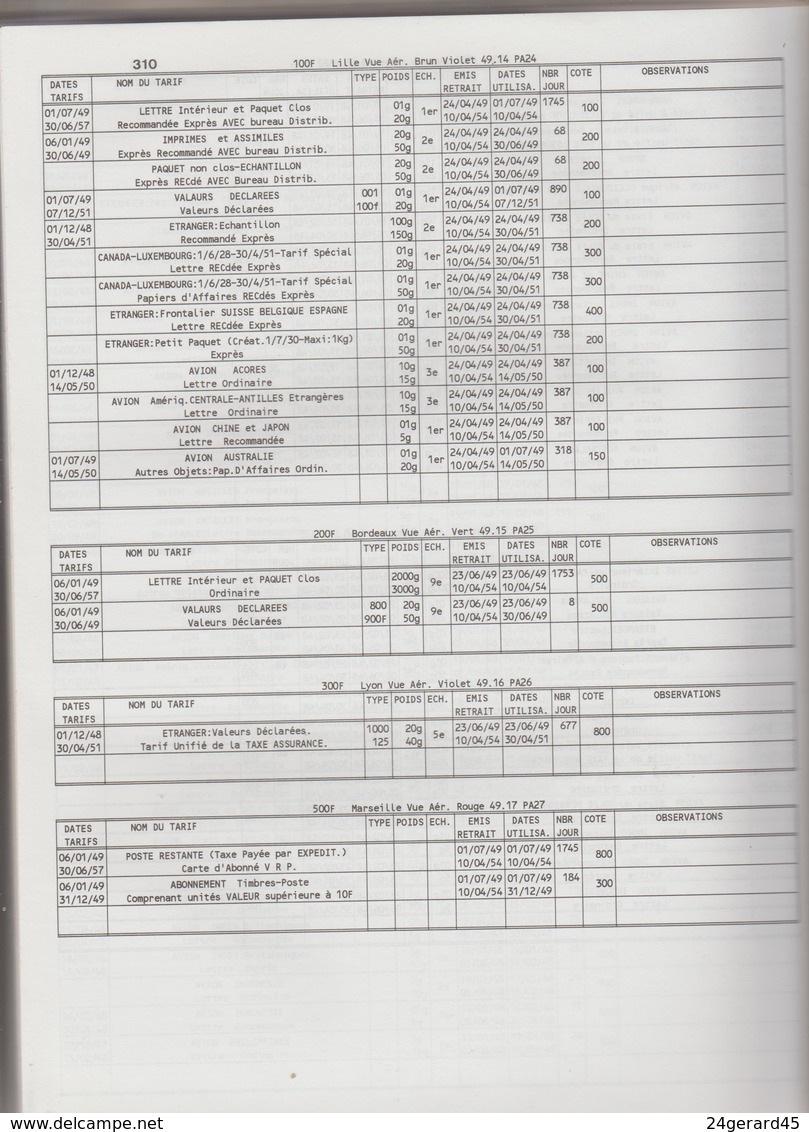 CATALOGUE DES TIMBRES DE FRANCE SEULS SUR LETTRE 1900/1949 PAR ROBERT BAILLARGEAT TARIFS POSTAUX ET TYPES DE COURRIER - Tarifs Postaux
