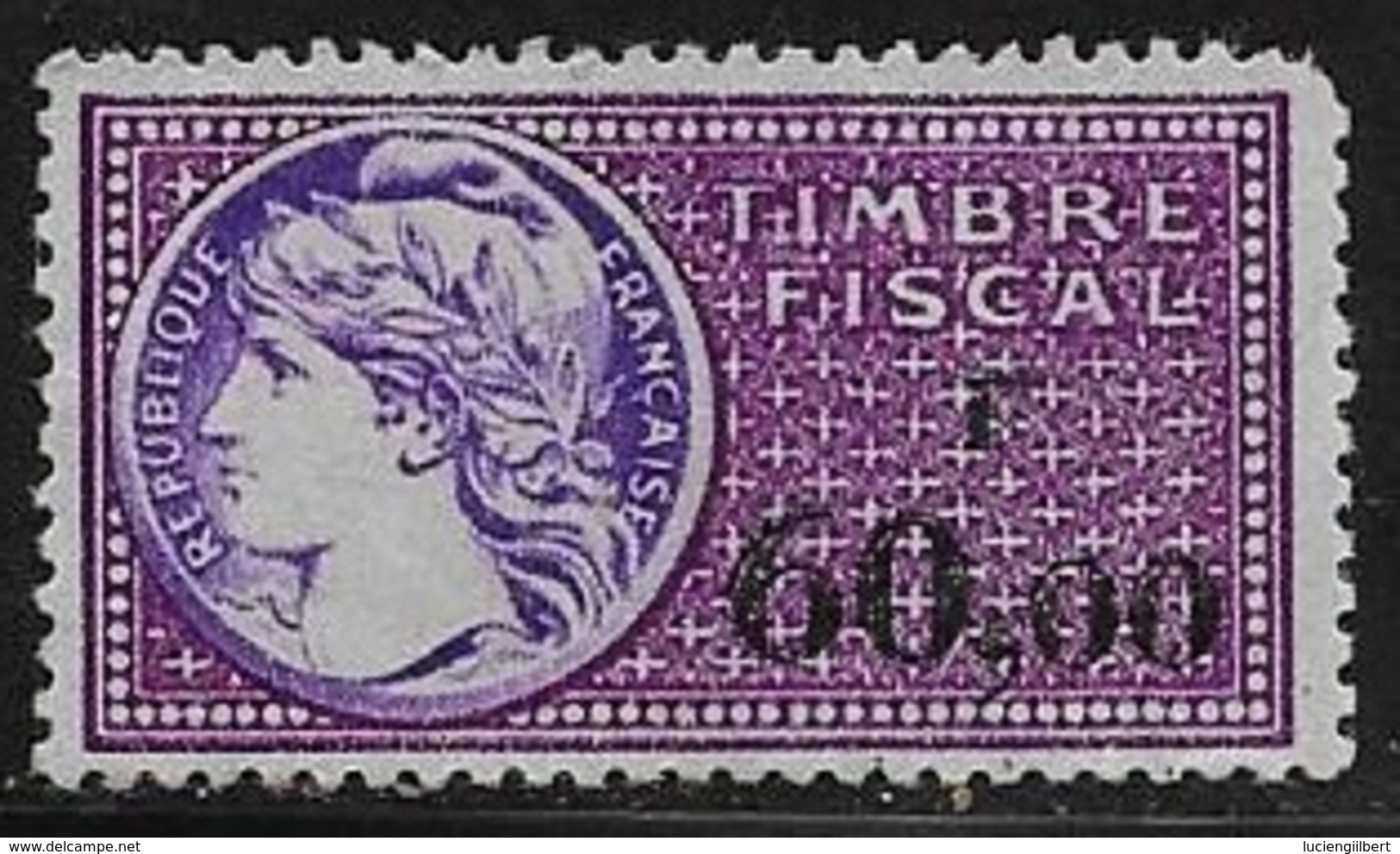 TIMBRE FISCAL N° 421  -  60 F  NOIR   SUR VIOLET  - MEDAILLON DAUSSY FOND ETOILE  -  NEUF - Stamps