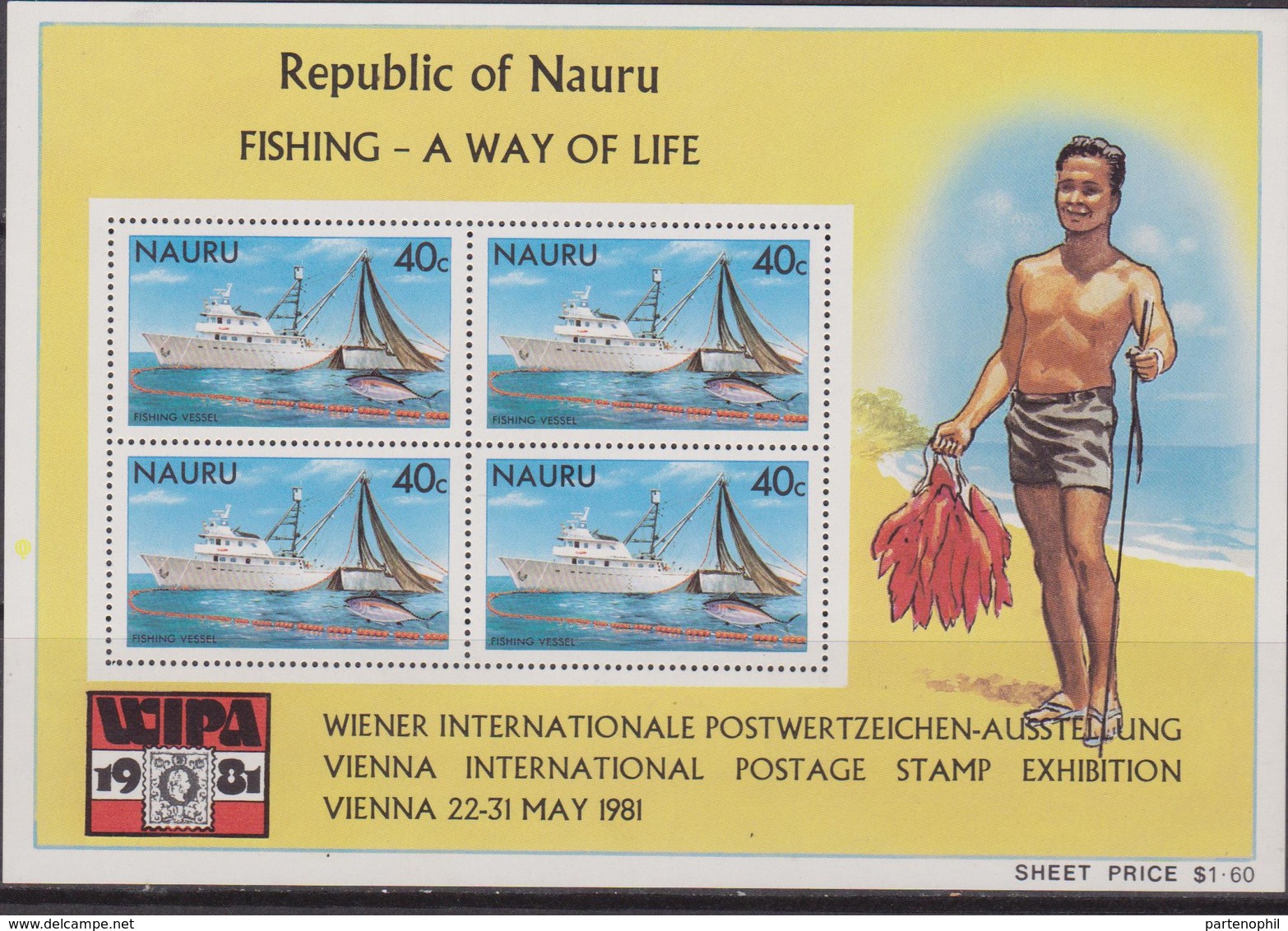 Nauru 1981 Vienna International Postage Stamp Exhibition Sheet MNH Ship / Fishing - Nauru