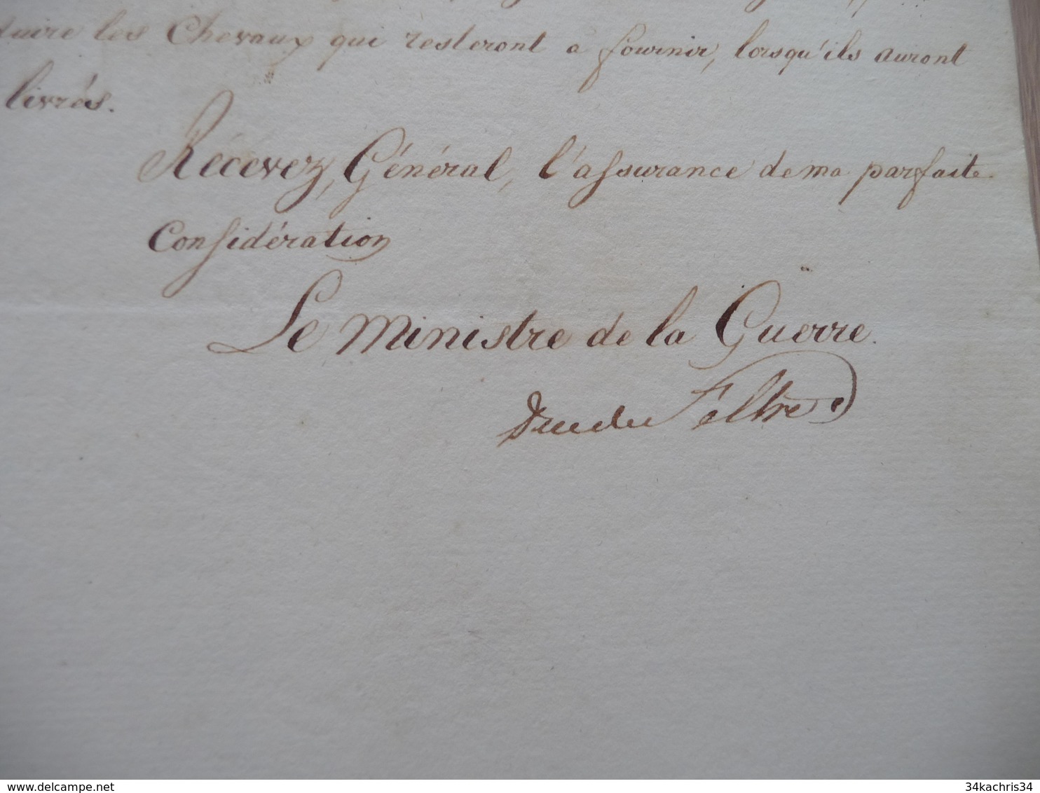LAS Autographe Maréchal Clarke Duc De Feltre Ministre Guerre Paris 17/01/1813 Chevaux Cavalerie - Documenten
