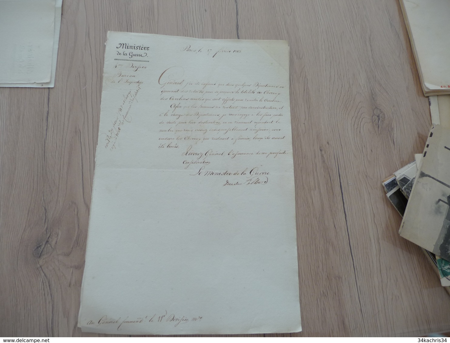 LAS Autographe Maréchal Clarke Duc De Feltre Ministre Guerre Paris 17/01/1813 Chevaux Cavalerie - Documents